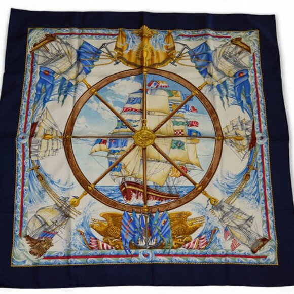 HERMES Authentic Blue Silk Scarf - Picture 9 of 9